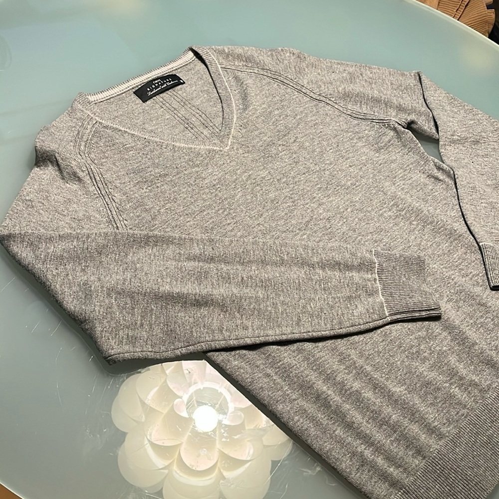 Next Cashmere & Lambswool V Neck Sweater Gray